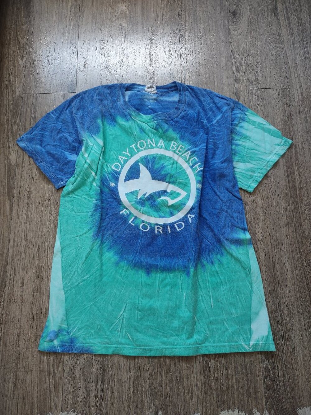 Daytona Beach Florida blue and green tie-dye made in U.S.A t-shirt